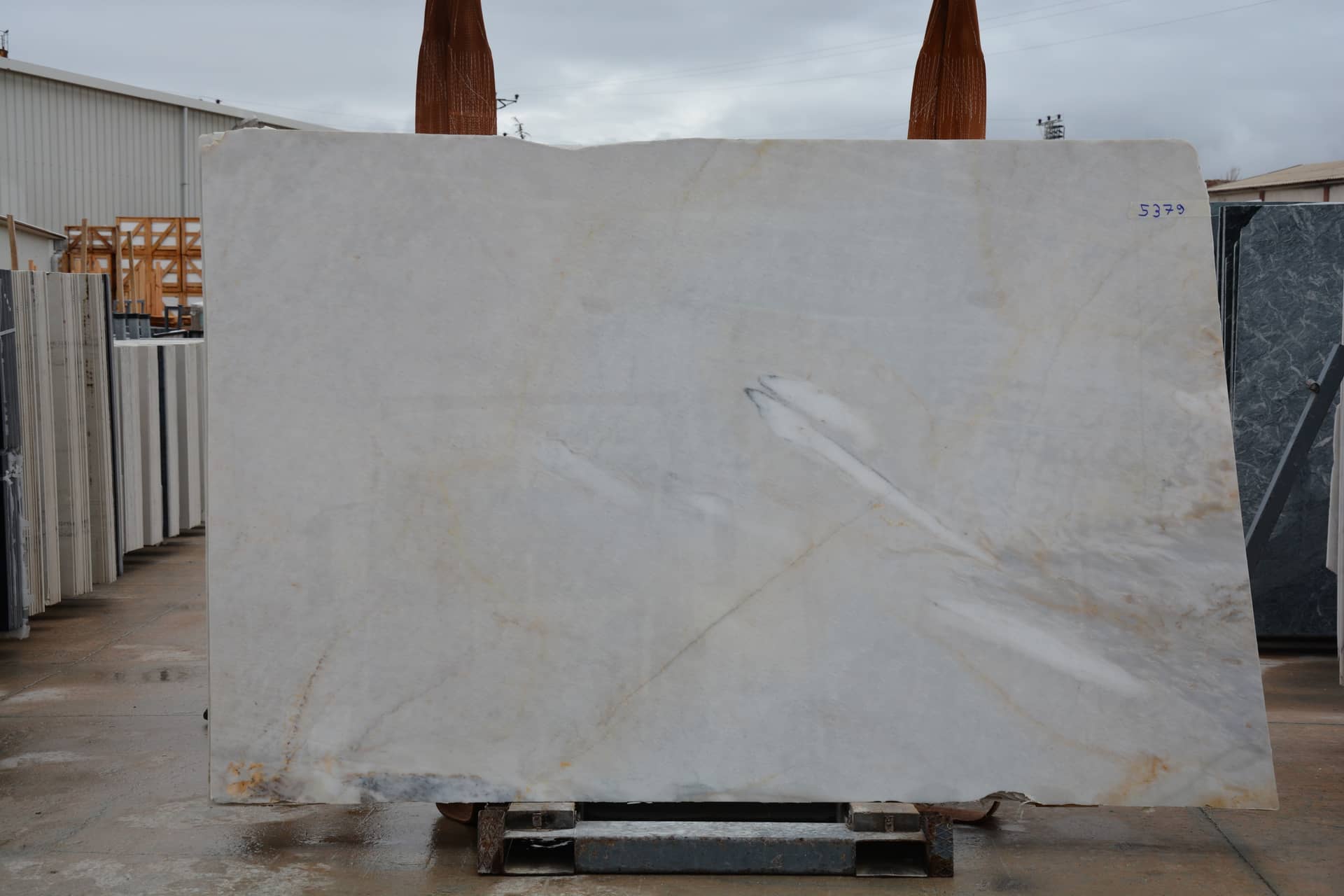 Afyon White Billur Gold polished marble slab in White