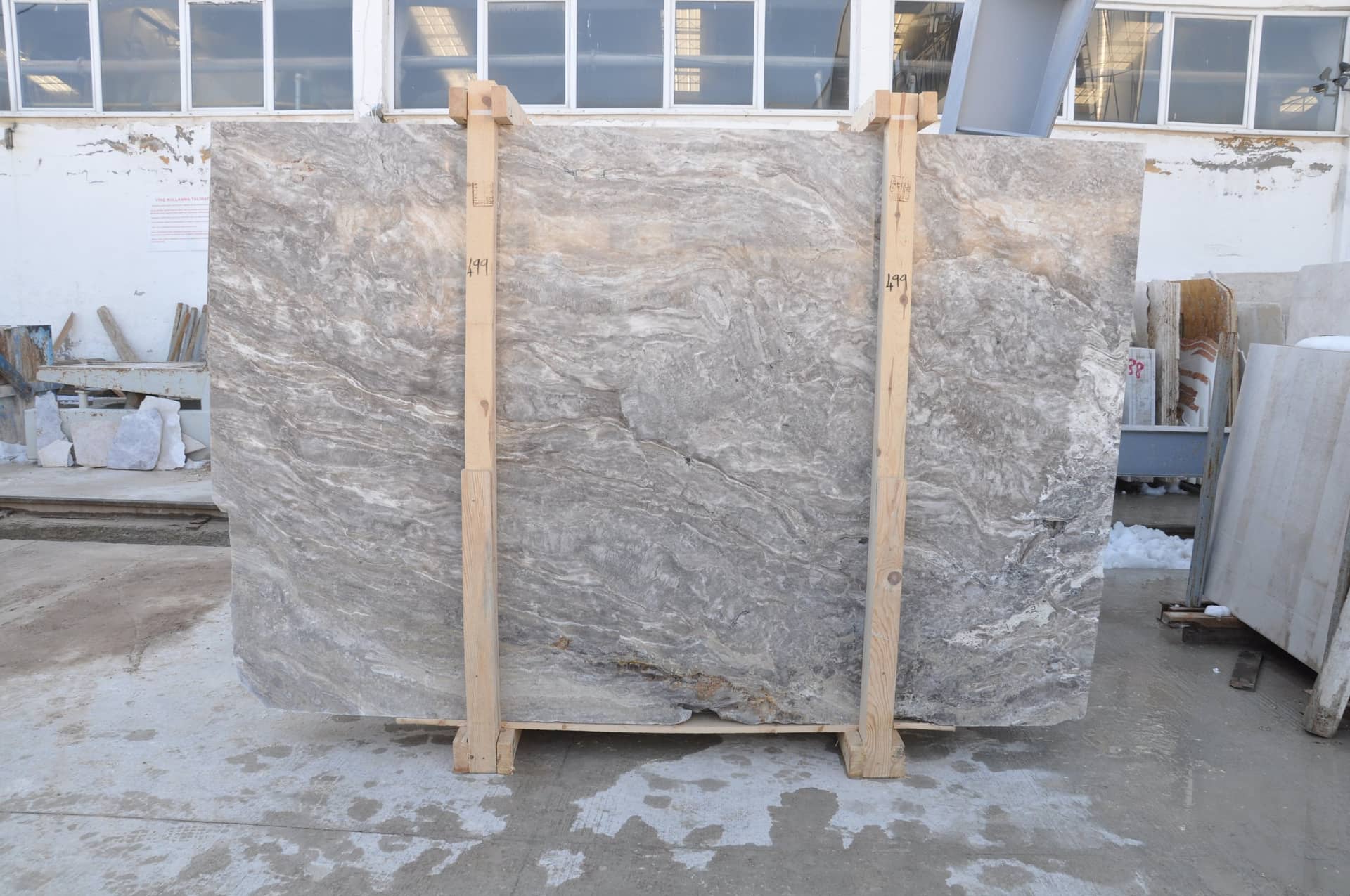 Silver Travertine Vein Cut raw travertine slab