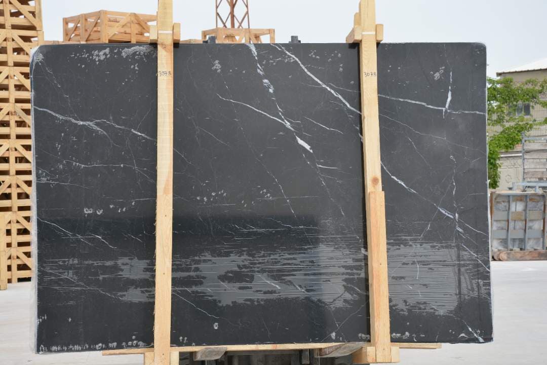 Nero Marquina polished marble slab