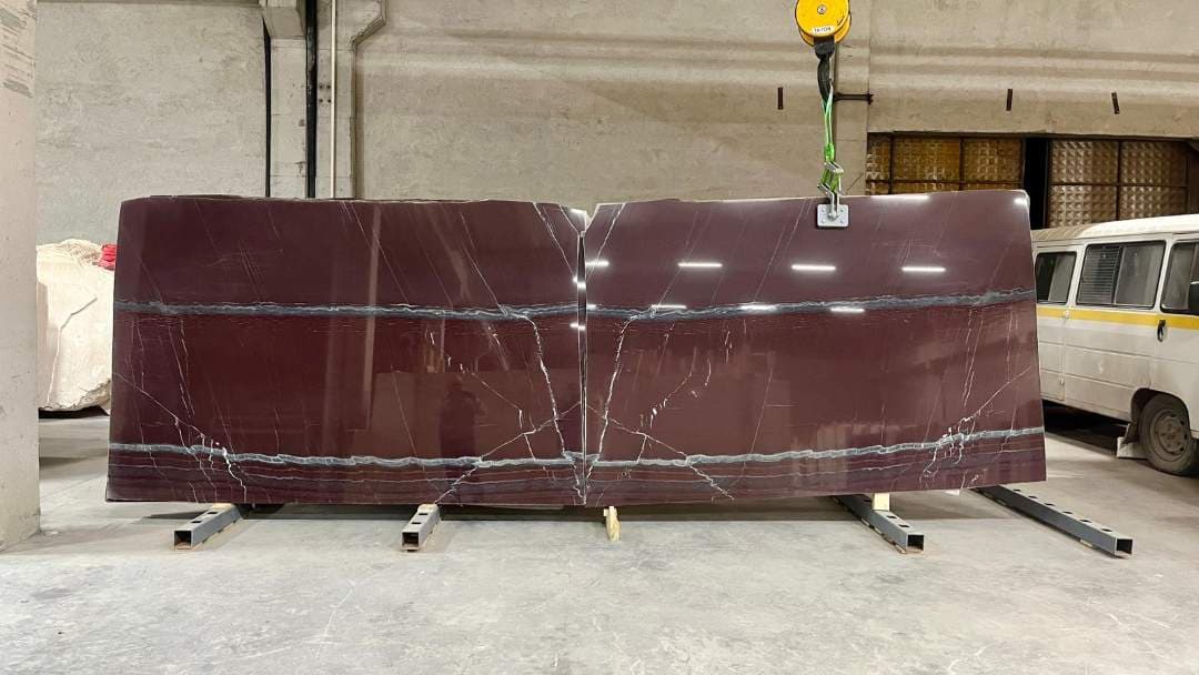 Rosso Laguna polished marble slab