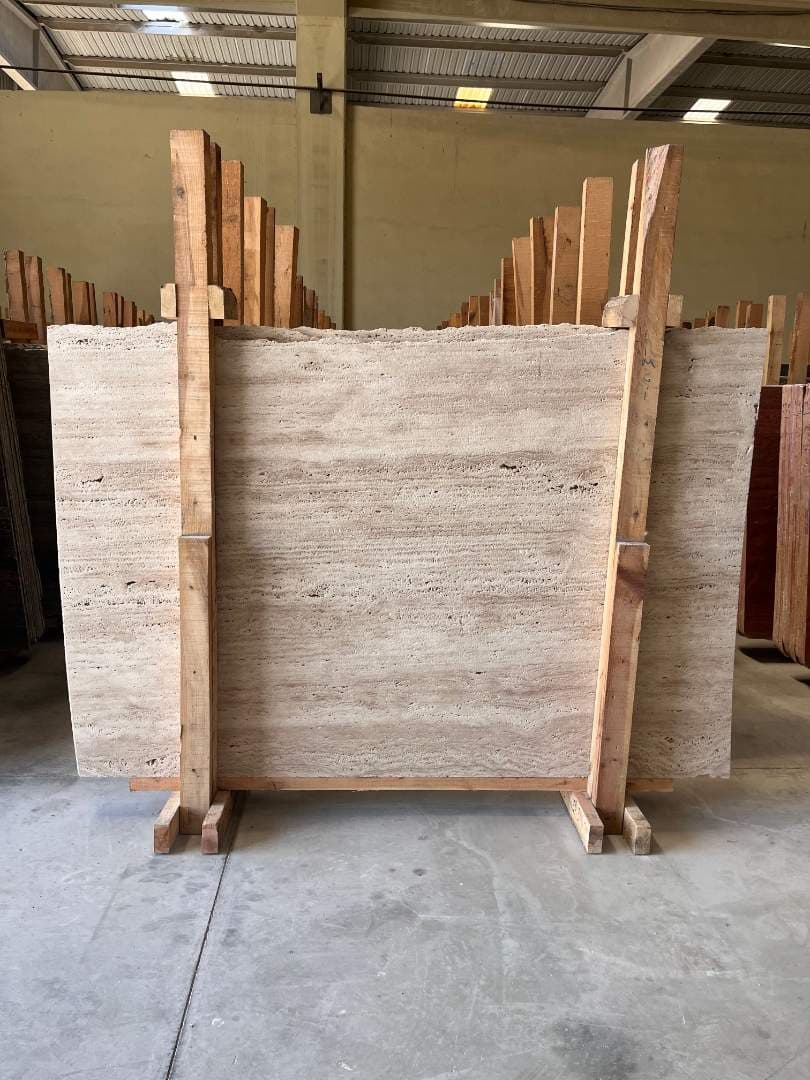 Light Travertine Brushed travertine slab